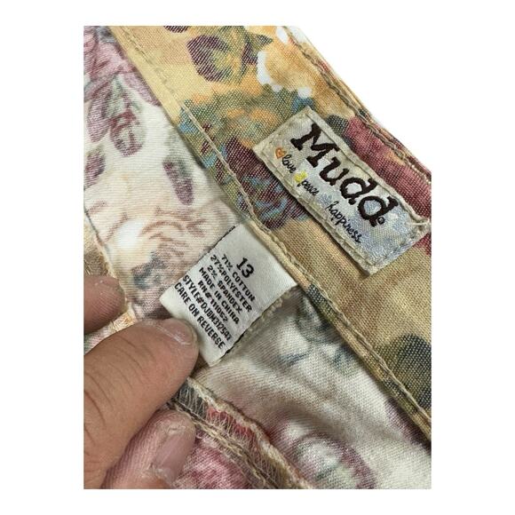 MUDD Woman's 7 Low Rise Tan Multicolor Victorian Floral AOP Tapered Pants Y2K - Picture 5 of 5